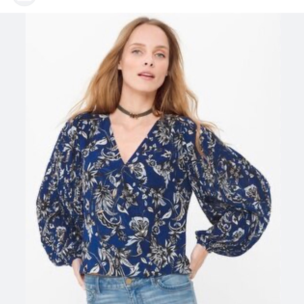 White House Black Market Blue Floral Blouse